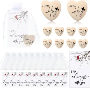 Roowest 50 Sets Celebration of Life Favors Funeral Favors Bulk with Wooden Pocket Heart Token Funeral Prayer Cards Organza Bags Cardinal Memorial Gifts for Memorial Party Supply Guest Return Gifts