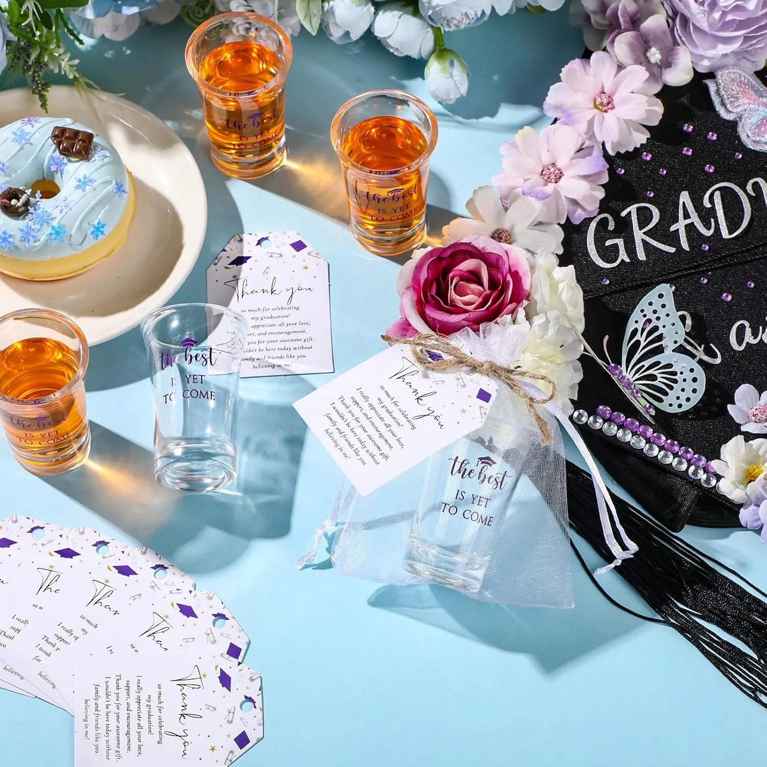 Roshtia 25 Set Graduation Gifts Party Favors Class of 2025 the Best Is Yet to Come Acrylic Shot Glasses with Thank You Cards and Organza Bags for High School College Grad Guests Return Gifts(Purple)