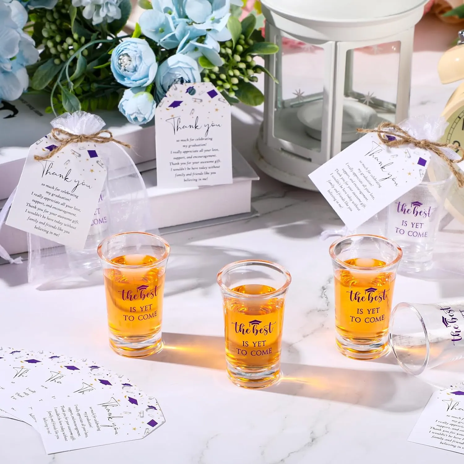 Roshtia 25 Set Graduation Gifts Party Favors Class of 2025 the Best Is Yet to Come Acrylic Shot Glasses with Thank You Cards and Organza Bags for High School College Grad Guests Return Gifts(Purple)