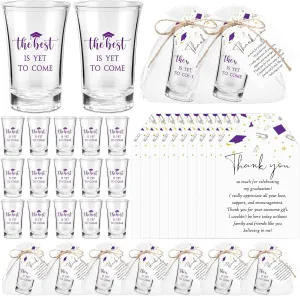 Roshtia 25 Set Graduation Gifts Party Favors Class of 2025 the Best Is Yet to Come Acrylic Shot Glasses with Thank You Cards and Organza Bags for High School College Grad Guests Return Gifts(Purple)