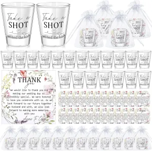 Roshtia 50 Sets Wedding Favors for Guests 2 oz Wedding Shot Glasses Take a Shot We Tied the Knot Glasses Cups with Thank You Cards and Organza Bags for Bridal Shower Party Supplies