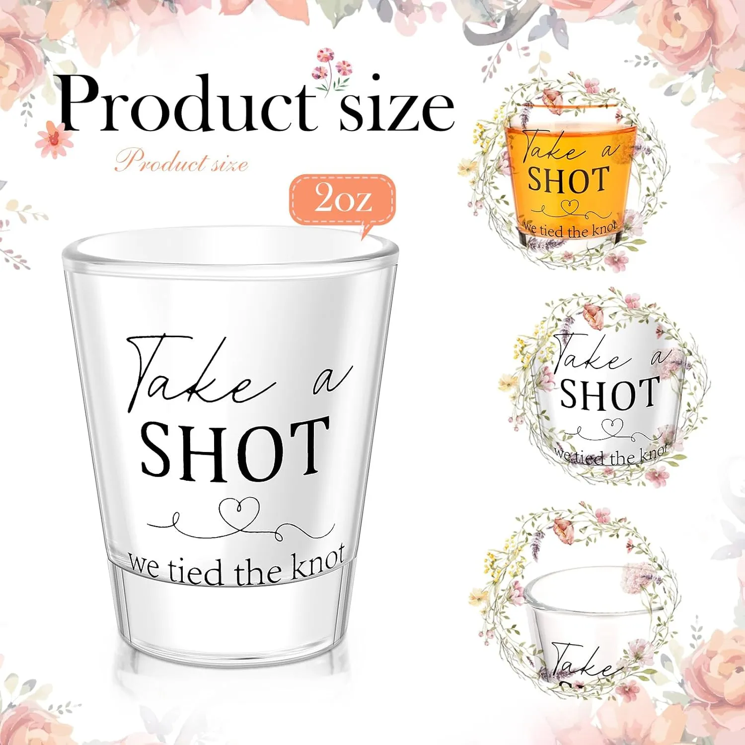 Roshtia 50 Sets Wedding Favors for Guests 2 oz Wedding Shot Glasses Take a Shot We Tied the Knot Glasses Cups with Thank You Cards and Organza Bags for Bridal Shower Party Supplies