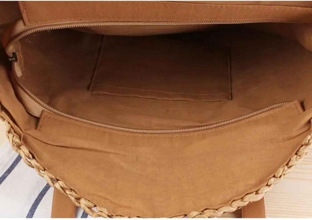 Round Straw Bag Summer Large Capacity Woven Beach Bag Purse Handle Shoulder Bag for Women Vacation Handbags