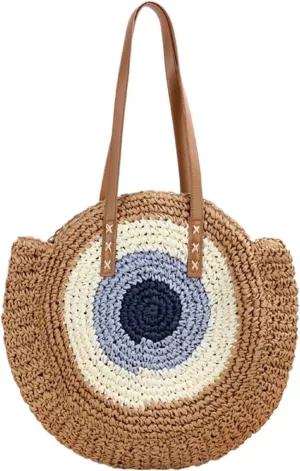 Round Straw Bag Summer Large Capacity Woven Beach Bag Purse Handle Shoulder Bag for Women Vacation Handbags