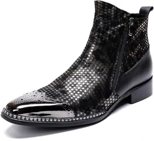 Rui Landed Men's Custom-Made Ankle Boot Casual Fine Ironing Drill Metal Toe Double Zipper Brogue High Top Boot (Color : Black, Size : 10 M US)