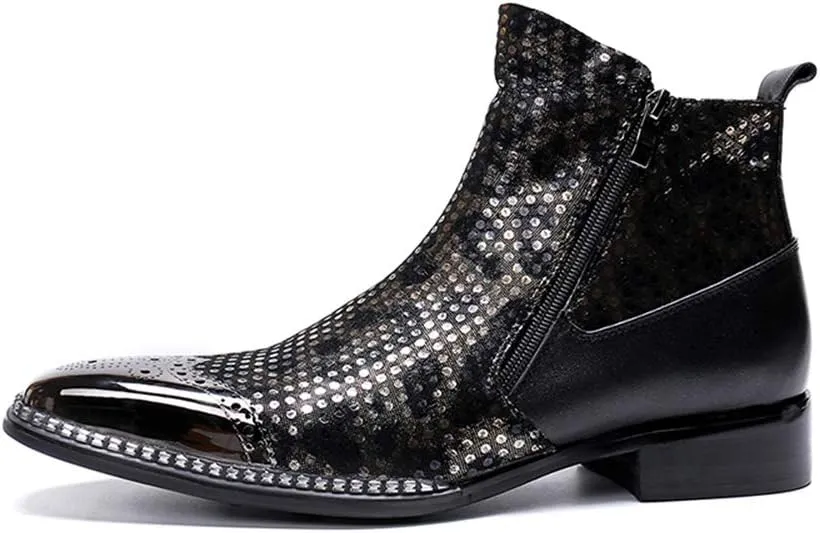 Rui Landed Men's Custom-Made Ankle Boot Casual Fine Ironing Drill Metal Toe Double Zipper Brogue High Top Boot (Color : Black, Size : 10 M US)