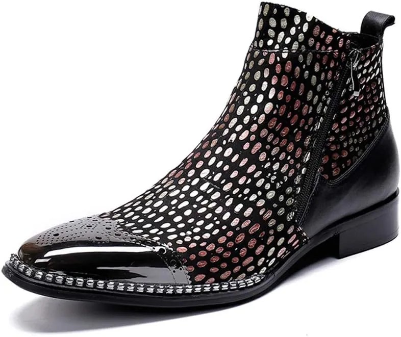 Rui Landed Men's Custom-Made Ankle Boot Casual Fine Ironing Drill Metal Toe Double Zipper Brogue High Top Boot (Color : Red, Size : 6 M US)