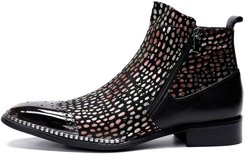 Rui Landed Men's Custom-Made Ankle Boot Casual Fine Ironing Drill Metal Toe Double Zipper Brogue High Top Boot (Color : Red, Size : 6 M US)