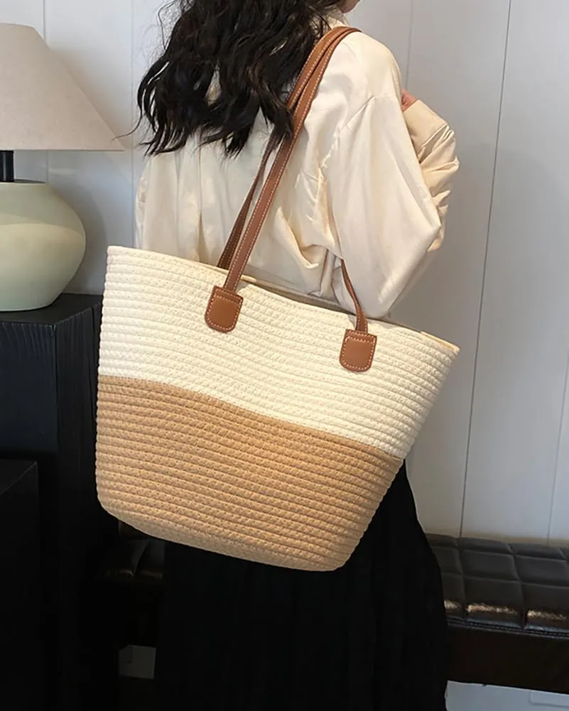 Rungion Summer Straw Tote Bags for Women Knitted Large Top Handle Handbags Woven Beach Shoulder Bags Casual Shopping Purse