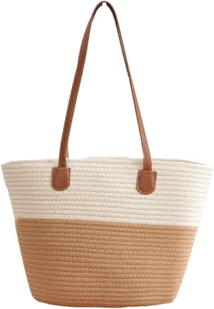 Rungion Summer Straw Tote Bags for Women Knitted Large Top Handle Handbags Woven Beach Shoulder Bags Casual Shopping Purse