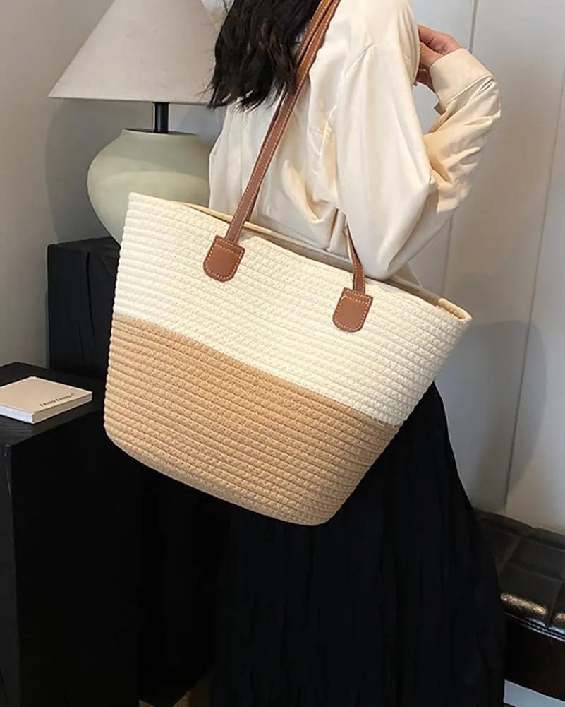 Rungion Summer Straw Tote Bags for Women Knitted Large Top Handle Handbags Woven Beach Shoulder Bags Casual Shopping Purse