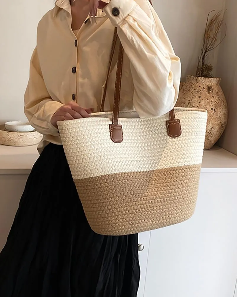Rungion Summer Straw Tote Bags for Women Knitted Large Top Handle Handbags Woven Beach Shoulder Bags Casual Shopping Purse