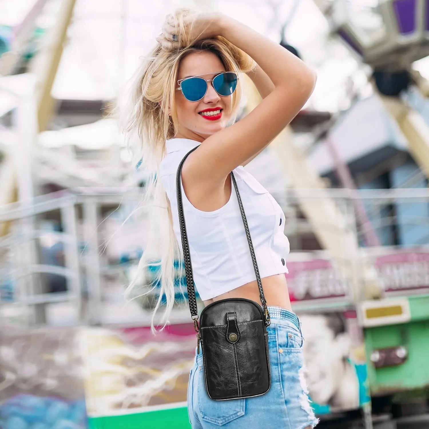 S-ZONE Small Crossbody Bags for Women Trendy RFID Blocking Cell Phone Purse Vegan Leather Shoulder Bag with Card Slots