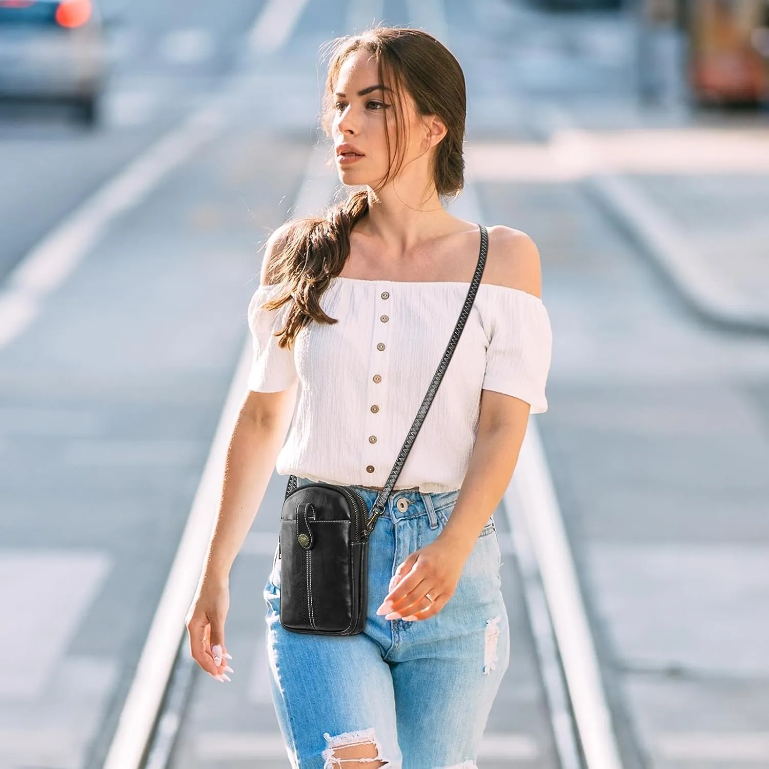 S-ZONE Small Crossbody Bags for Women Trendy RFID Blocking Cell Phone Purse Vegan Leather Shoulder Bag with Card Slots