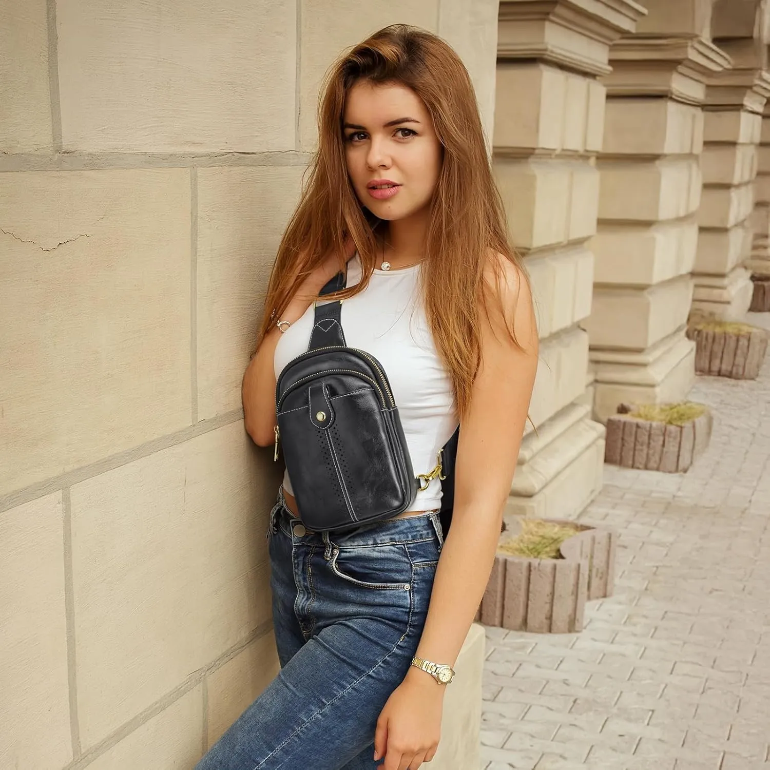 S-ZONE Small Sling Bag for Women Vegan Leather Crossbody Bags Trendy Purse with Adjustable Strap