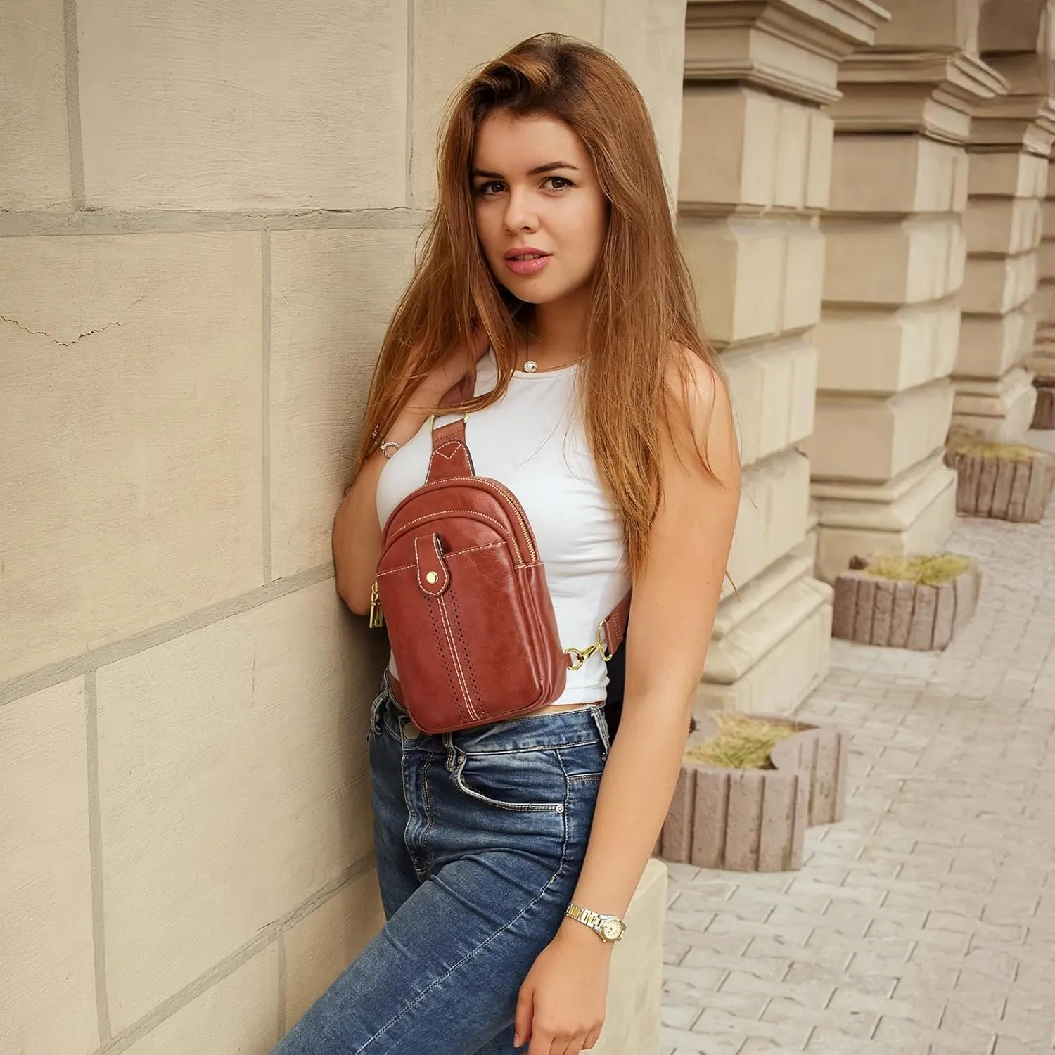 S-ZONE Small Sling Bag for Women Vegan Leather Crossbody Bags Trendy Purse with Adjustable Strap