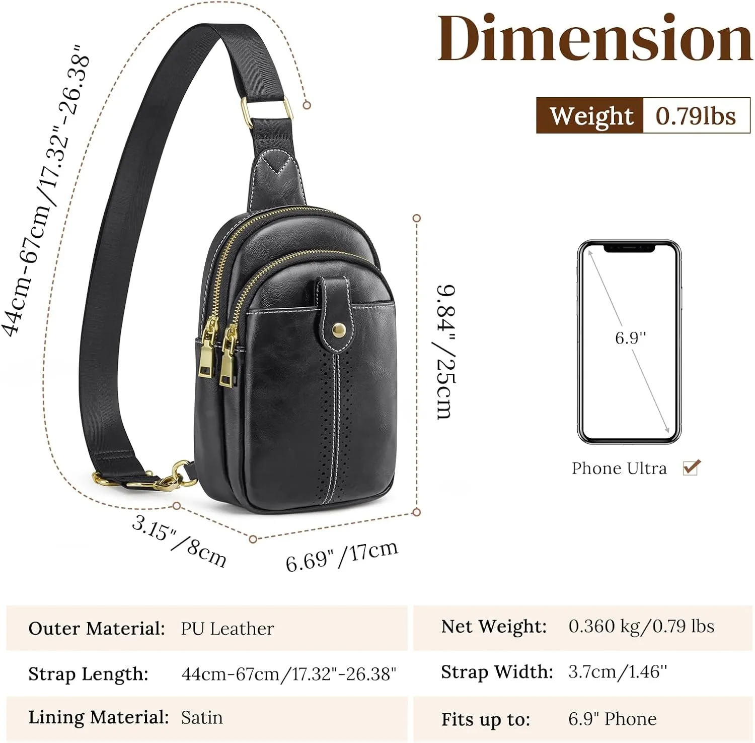 S-ZONE Small Sling Bag for Women Vegan Leather Crossbody Bags Trendy Purse with Adjustable Strap
