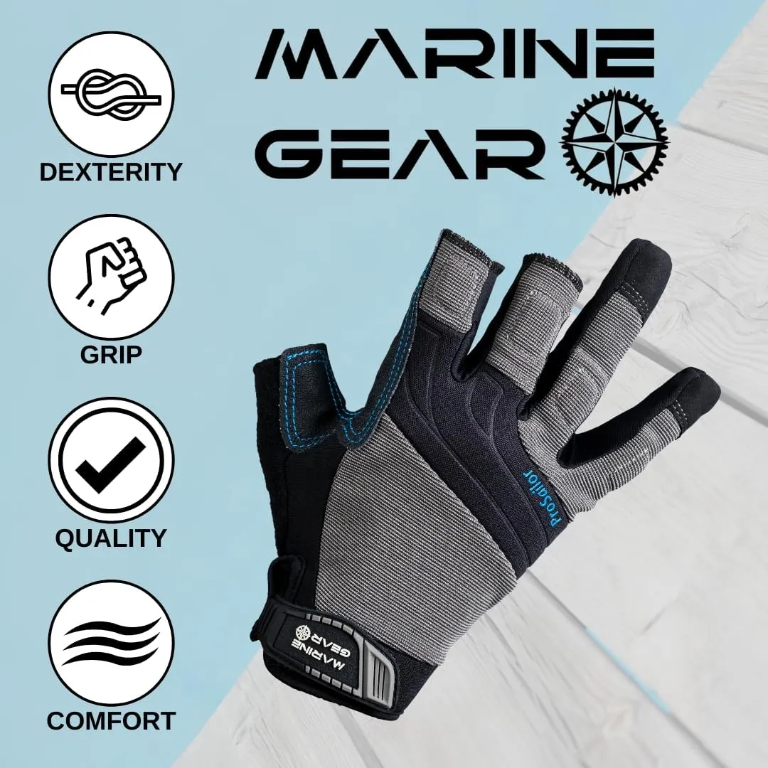 Sailing Gloves - 3-Finger Dexterity with Better Grip, Neoprene and Padded Knuckles, Reinforced Pressure Points