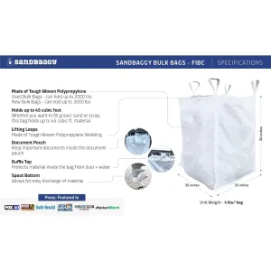 Sandbaggy Used FIBC Bulk Bags (35" x 35" x 50" approx.) - Used Once to Store Food - 2000 lb Capacity (45 cu ft) - UV & Water Resistant (50)