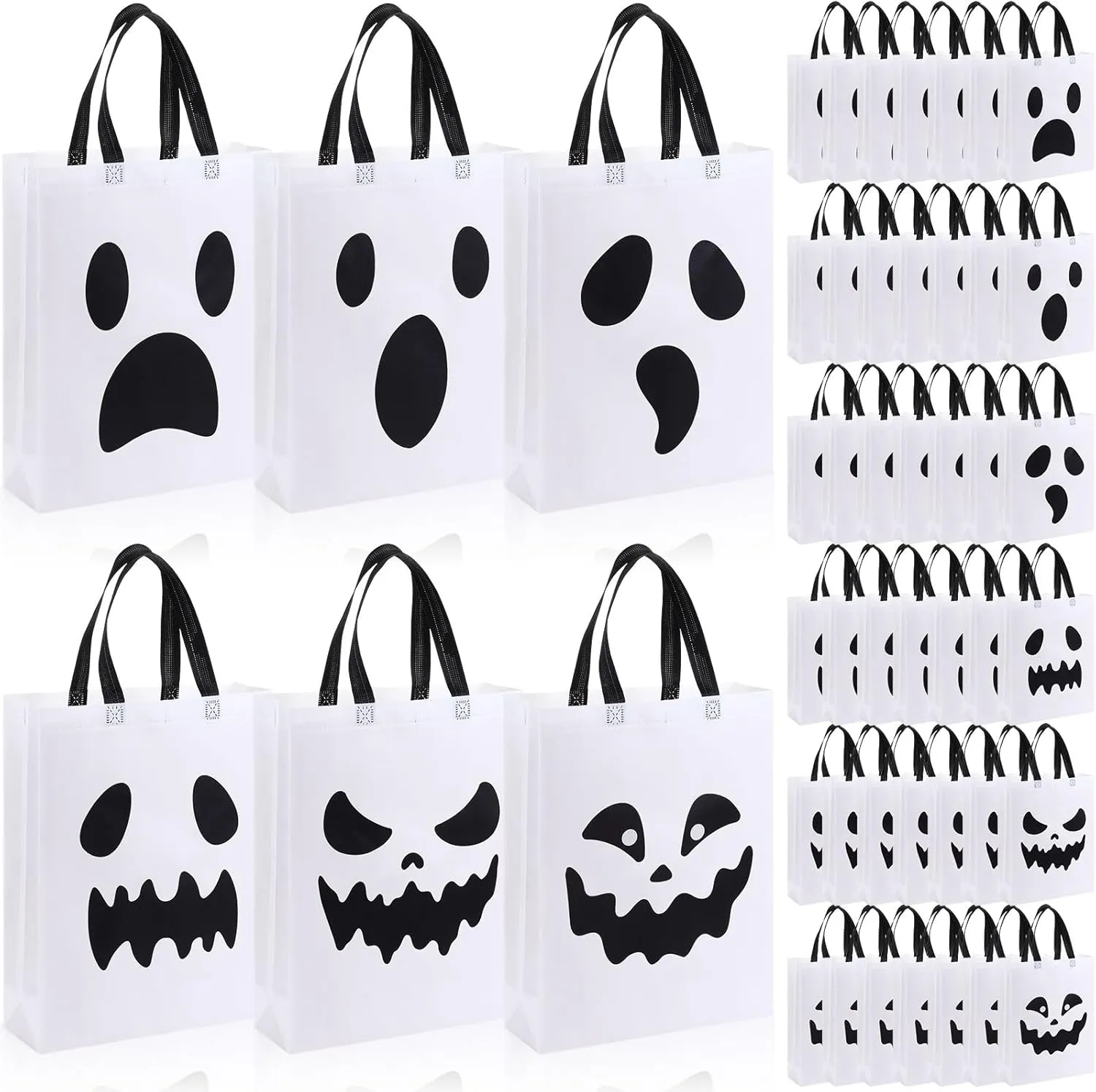 Sanwuta 48 Pcs Halloween Tote Gift Bags 14.9 x 11.8 Large Ghost Reusable Non Woven Candy Treat Goodies Bags for Halloween Party Supplies