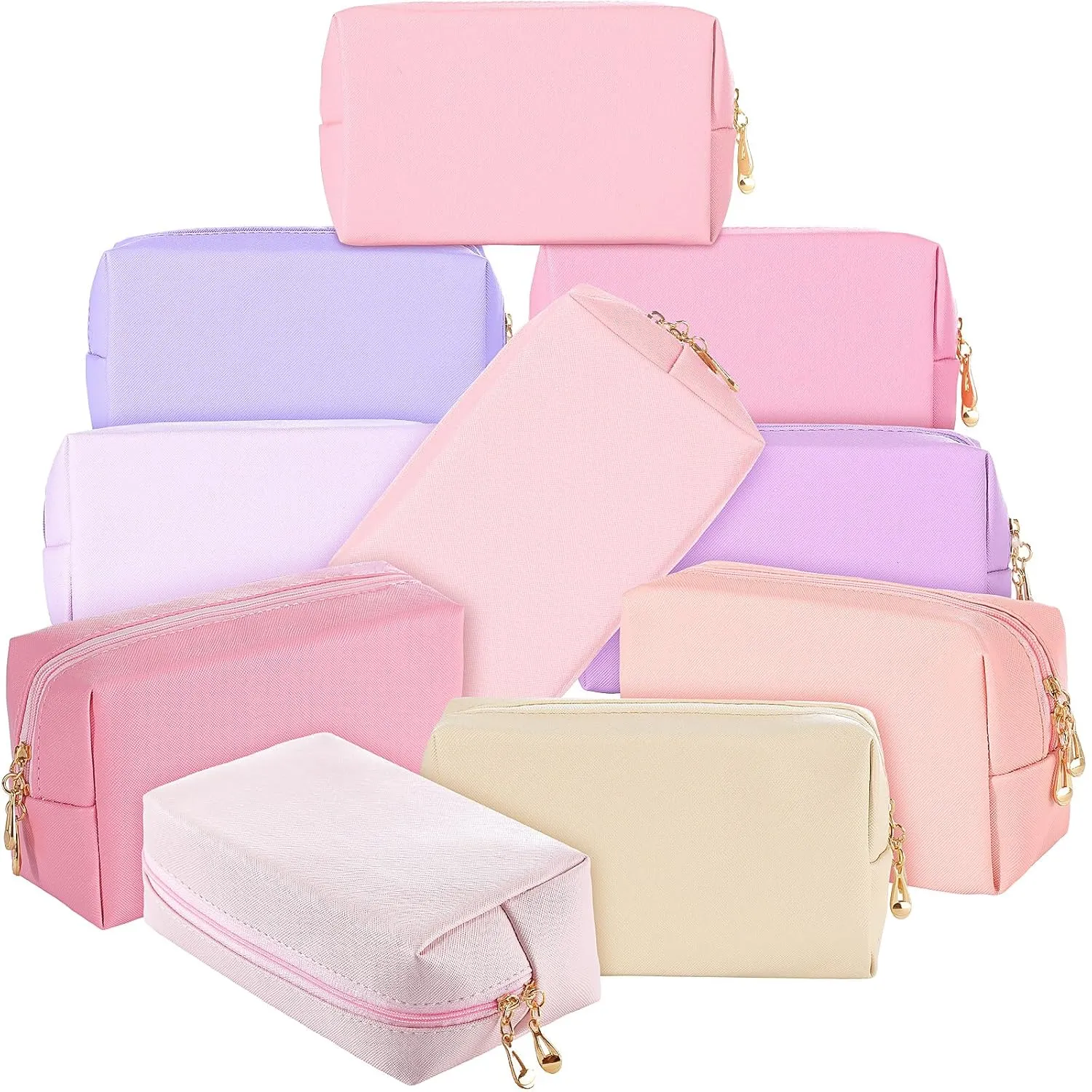Sanwuta 9 Pcs Makeup Bags PU Double Zippers Cosmetic Bag Makeup Toiletry Pouch Bulk Portable Travel Organizers Case for Women Bachelorette Party End of the Year Graduation Gift(Pink Purple Series)