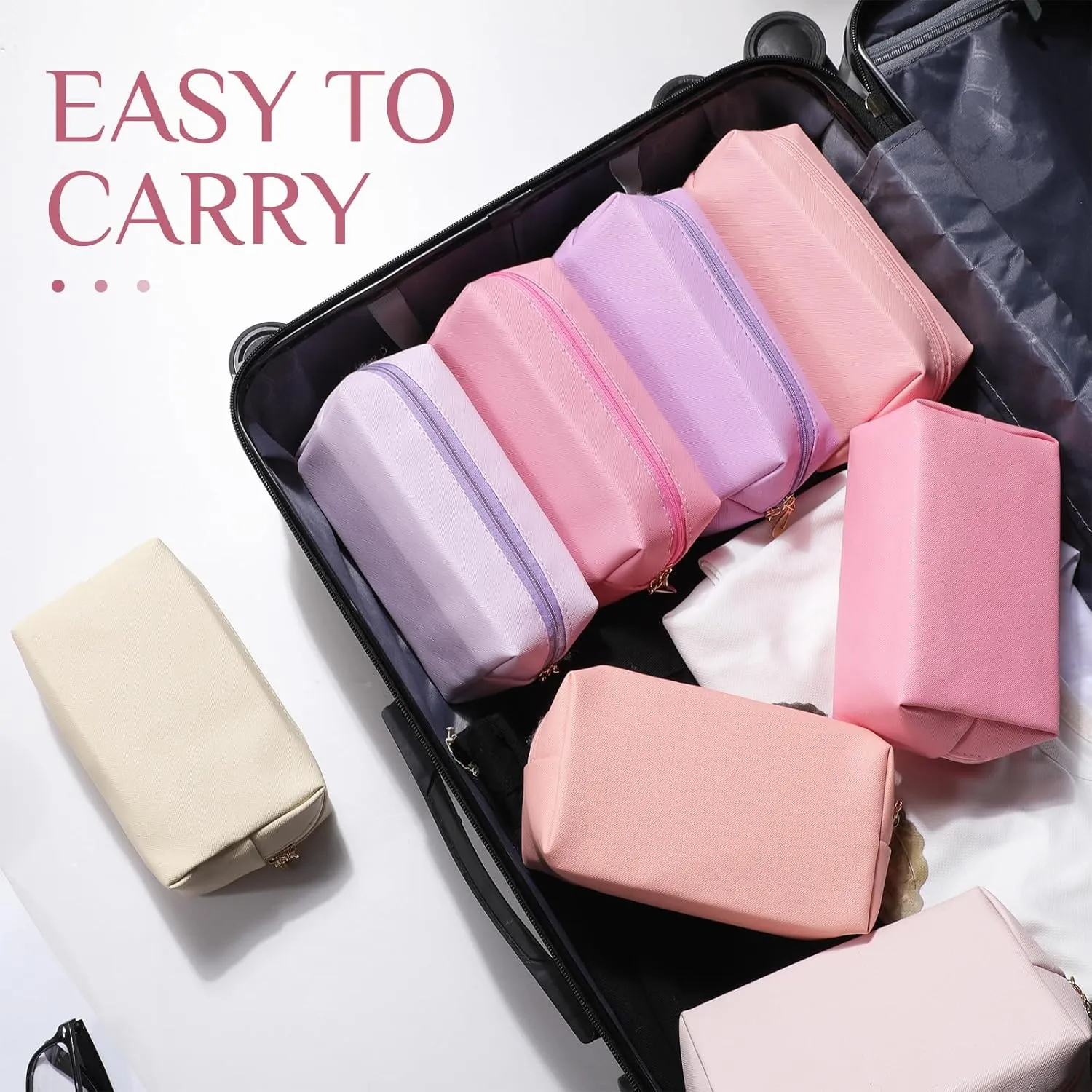 Sanwuta 9 Pcs Makeup Bags PU Double Zippers Cosmetic Bag Makeup Toiletry Pouch Bulk Portable Travel Organizers Case for Women Bachelorette Party End of the Year Graduation Gift(Pink Purple Series)