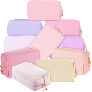 Sanwuta 9 Pcs Makeup Bags PU Double Zippers Cosmetic Bag Makeup Toiletry Pouch Bulk Portable Travel Organizers Case for Women Bachelorette Party End of the Year Graduation Gift(Pink Purple Series)