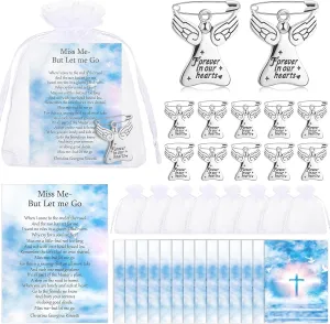 SATINIOR 100 Sets Funeral Favors Include 100 Memorial Pins Funeral Charm Keepsakes 100 Memorial Prayer Cards for Celebration of Life 100 Organza Bags for Guest Mourning Sympathy Gift(Angel)