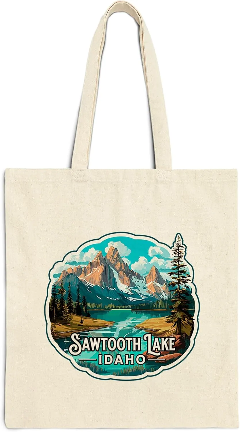 Sawtooth Lake Idaho Cotton Tote Bag for Women Men Casual Tote Bag Cloth Canvas Shopping Bags with Handles Cute Bags Everyday Use 15" x 16" Aesthetic Gift ID44997