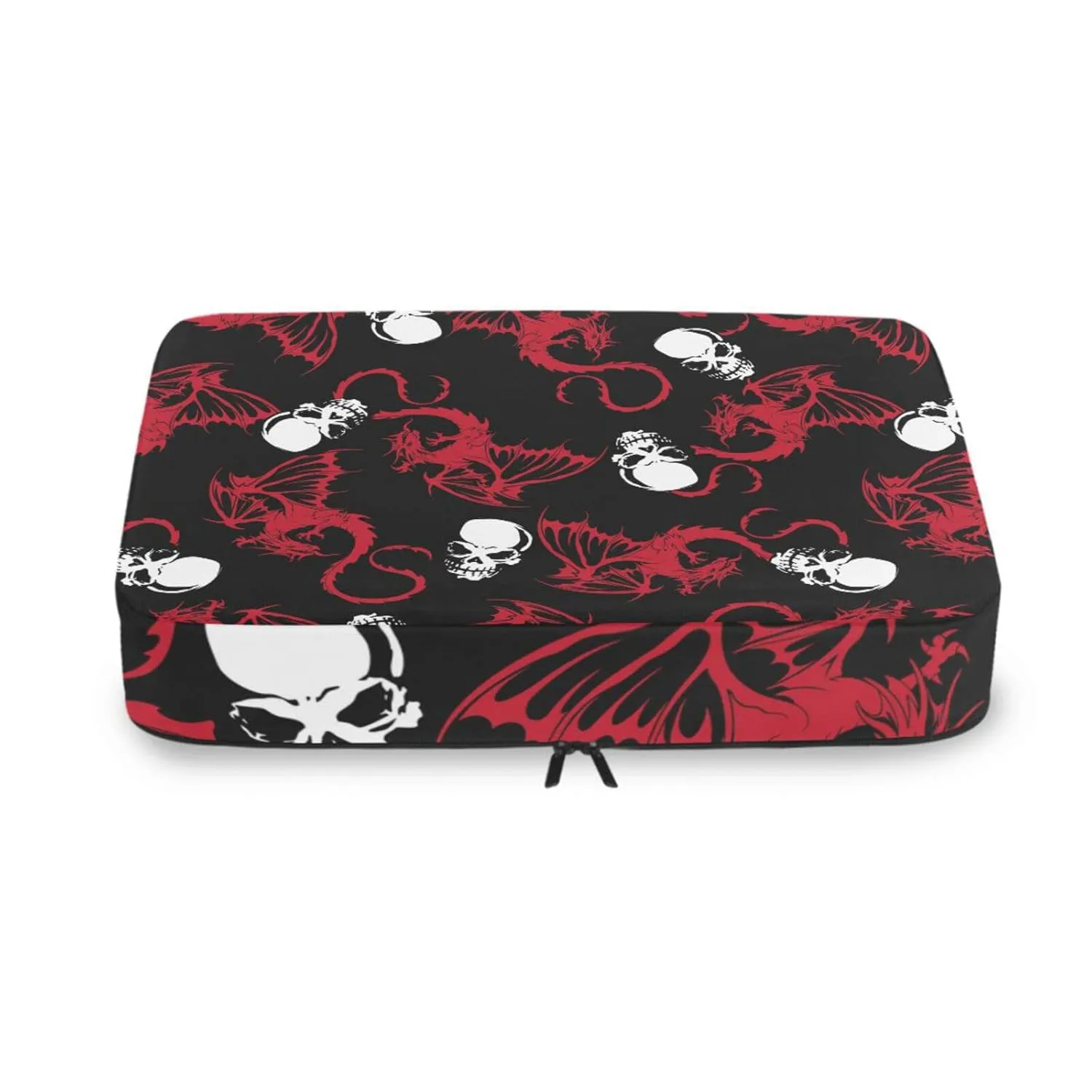 Seamless White Skull and Red Wing Flying Dragon on Dark Black 4 Set Packing Cubes, Travel Packing Organizers, 600D Oxford Cloth Toiletry Storage Bag, Luggage Mesh Bags for Accessories