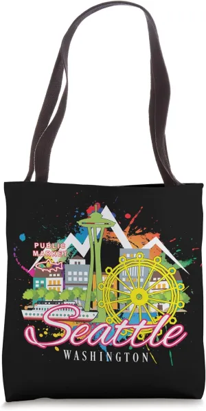 Seattle Washington City Skyline Space Needle Souvenir Tote Bag