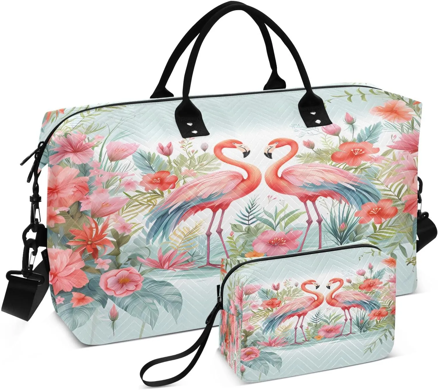 senya Travel Duffle Bag Weekender Bags Overnight Bag with Toiletry Bag Gym Duffel Bag Blue Pink Wing Flamingos for Travel Business Trips Sport