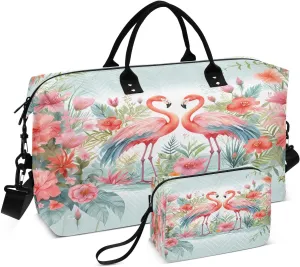 senya Travel Duffle Bag Weekender Bags Overnight Bag with Toiletry Bag Gym Duffel Bag Blue Pink Wing Flamingos for Travel Business Trips Sport