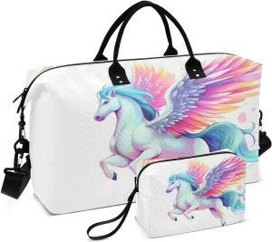 senya Travel Duffle Bag Weekender Bags Overnight Bag with Toiletry Bag Gym Duffel Bag Colorful Wing Unicorn Horse for Travel Business Trips Sport