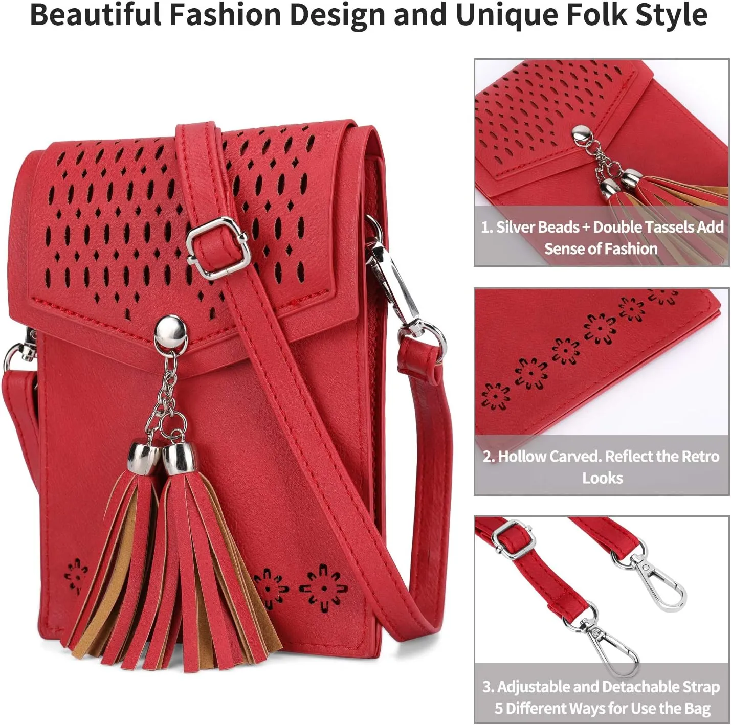 seOSTO Womens Small Crossbody Bag For Woman, Tassel Wallet Purse，Gifts For Teenage Girls