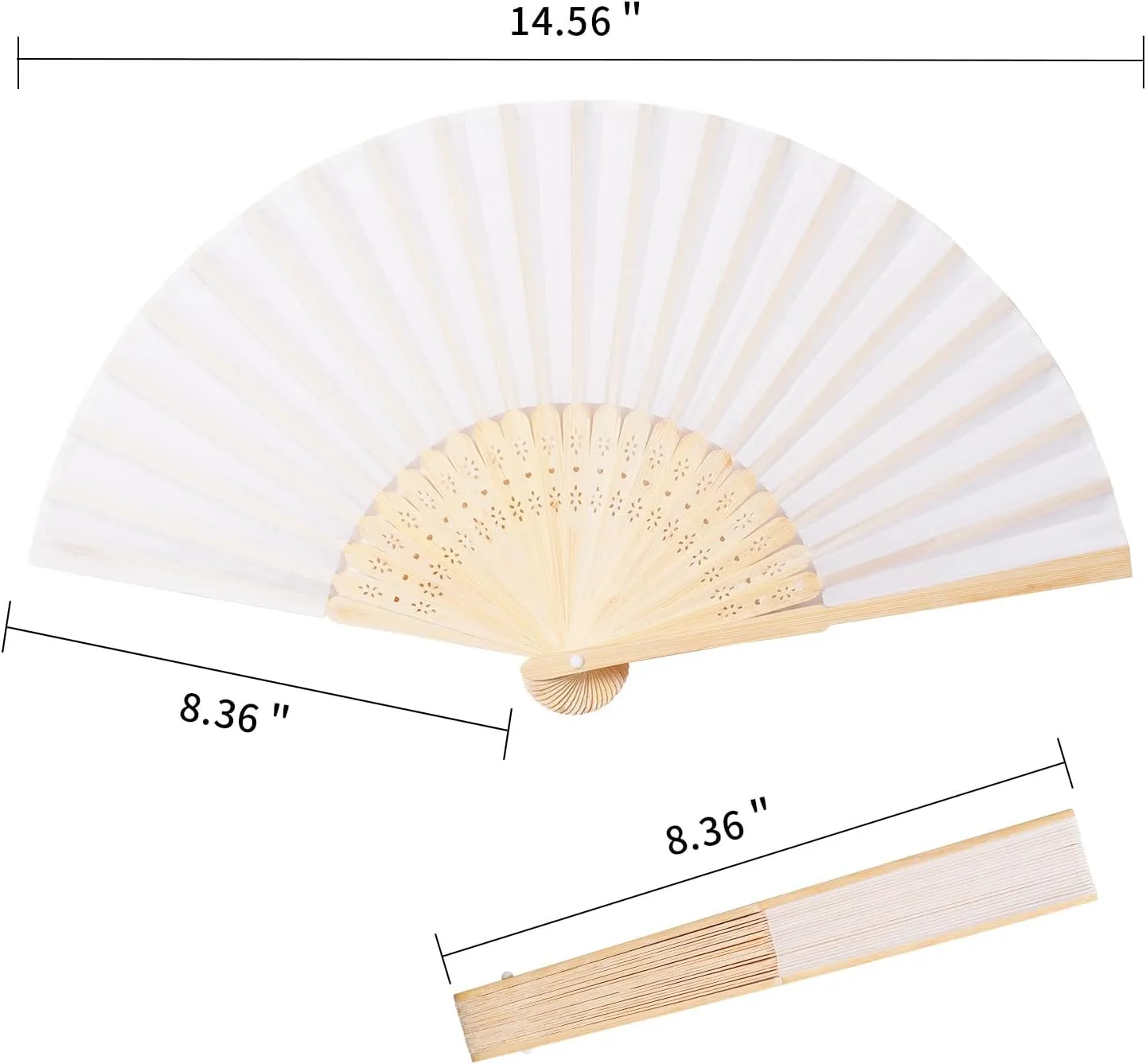 Sepwedd 50pcs White Imitated Silk Fabric Bamboo Folded Hand Fan Bridal Dancing Props Church Wedding party favors with Organza Bags