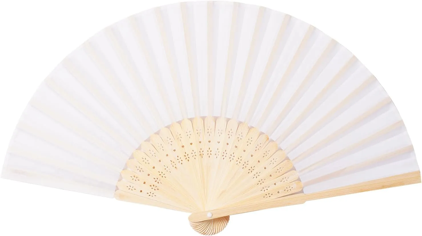 Sepwedd 50pcs White Imitated Silk Fabric Bamboo Folded Hand Fan Bridal Dancing Props Church Wedding party favors with Organza Bags