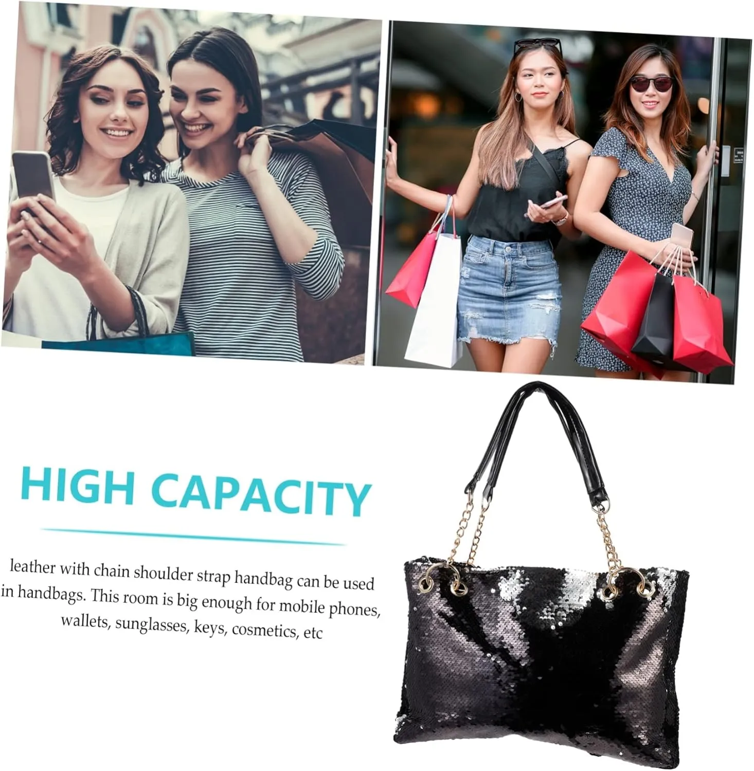 Sequin Purse Womens Tote Bags Black Tote Bags Crossbody Purses for Women Large Tote Bags for Women