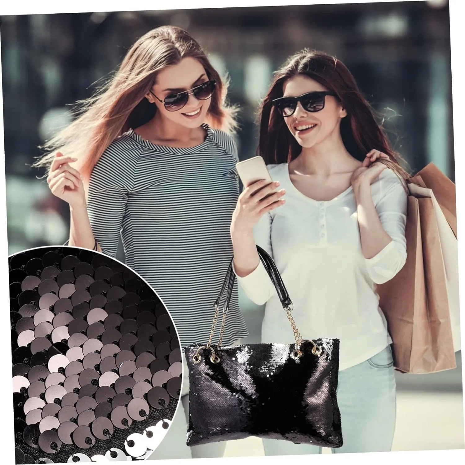 Sequin Purse Womens Tote Bags Black Tote Bags Crossbody Purses for Women Large Tote Bags for Women