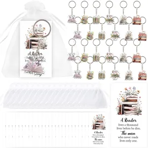 Serencatcher 72pcs Book Inspirational Keychain Party Favors with Book Theme Keychains Cards Organza Bags Book Lovers Gifts Bulk for Women Book Club Members Writers Bookish Librarian Bookworm