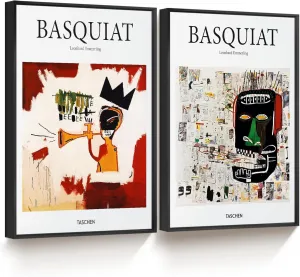 shihuakou1.1 Frame Basquiat Wall Art Set of 2, Jean Michel Basquiat Colorful Graffiti Canvas for Bedroom Living Room Offico 12x16 in