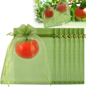 Shintop 100Pcs Fruit Protection Bags, 6x9 Inch Green Fruit Tree Netting Cover Drawstring Mesh Tomato Bags Pest Barrier for Apples Mango