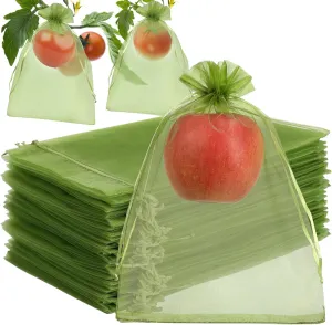 Shintop 100PCS Fruit Protection Bags, 7x10 Inch Green Mesh Fruit Tree Bags Drawstring Garden Netting Cover Pest Barrier for Apples, Mango, Tomatoes