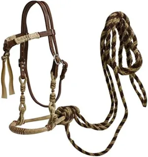 Showman Leather Futurity Knot Headstall with Rawhide Braided Bosal and Horse Hair Mecate Reins