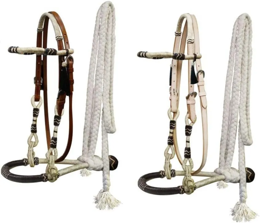 Showman Leather Headstall Rawhide Show Bosal w/Cotton Mecate Reins