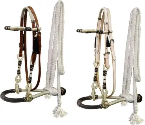 Showman Leather Headstall Rawhide Show Bosal w/Cotton Mecate Reins