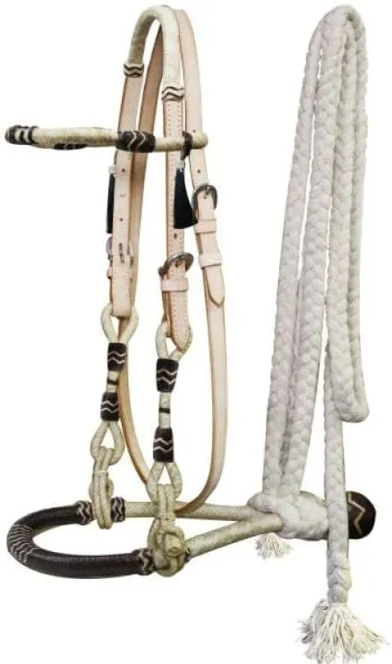 Showman Leather Headstall Rawhide Show Bosal w/Cotton Mecate Reins