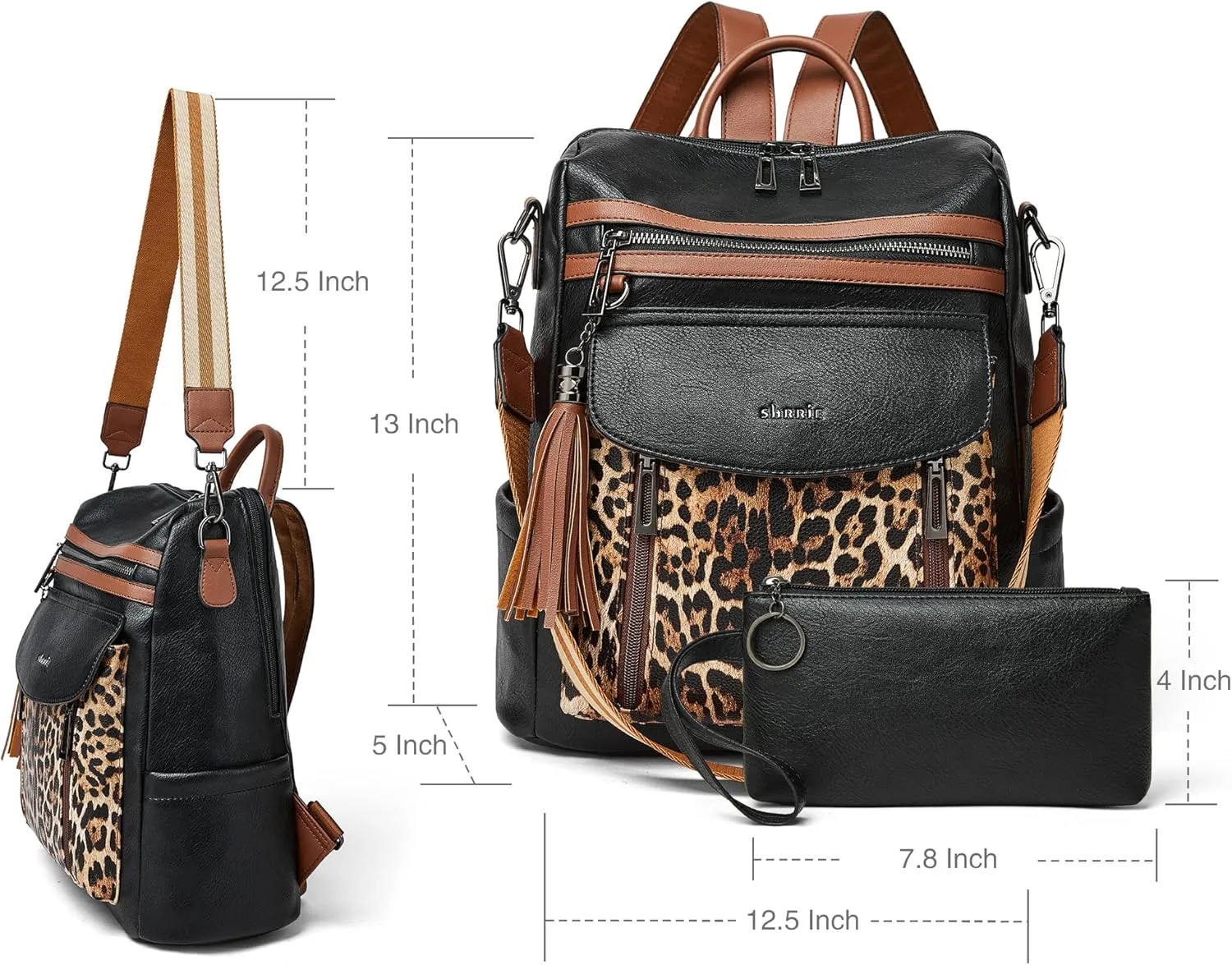 Shrrie Backpack Purse for Women Fashion Leather Backpack Purse Designer Travel Backpack Convertible Shoulder Bag with Wristlet