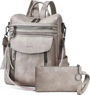 Shrrie Backpack Purse for Women Fashion Leather Backpack Purse Designer Travel Backpack Convertible Shoulder Bag with Wristlet