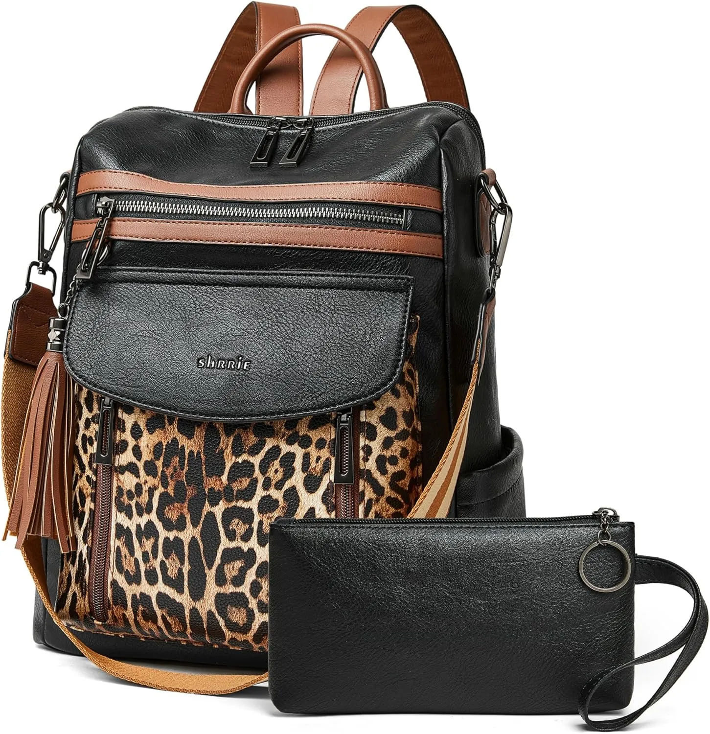 Shrrie Backpack Purse for Women Fashion Leather Backpack Purse Designer Travel Backpack Convertible Shoulder Bag with Wristlet